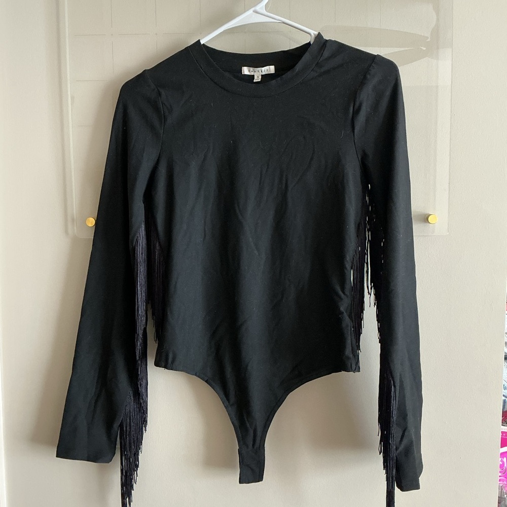 Elegant Black Fringe Bodysuit